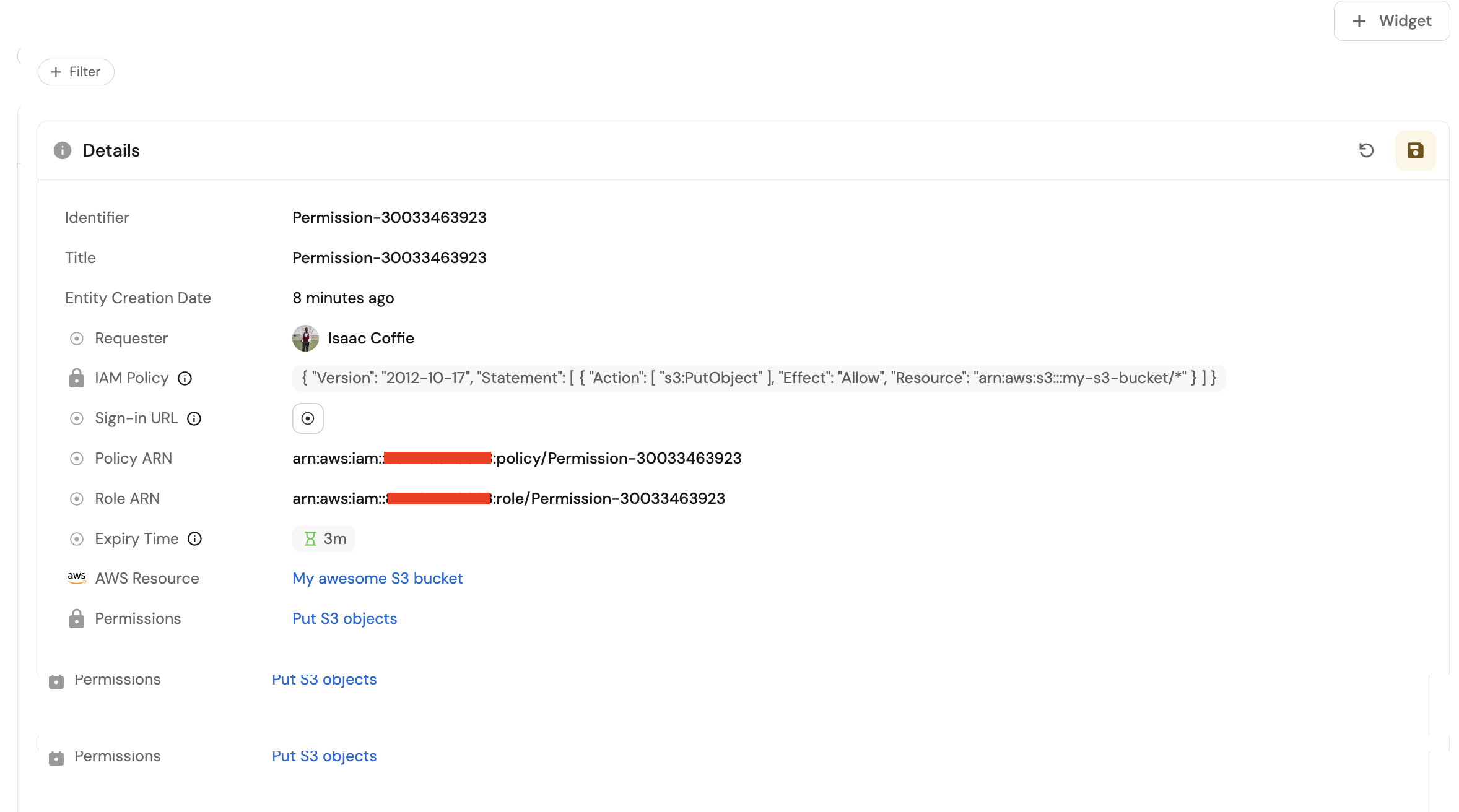 Successful S3 bucket permission provisioning workflow