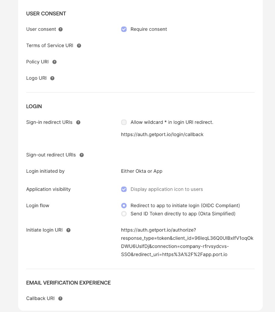 Okta app login redirect and initiation settings